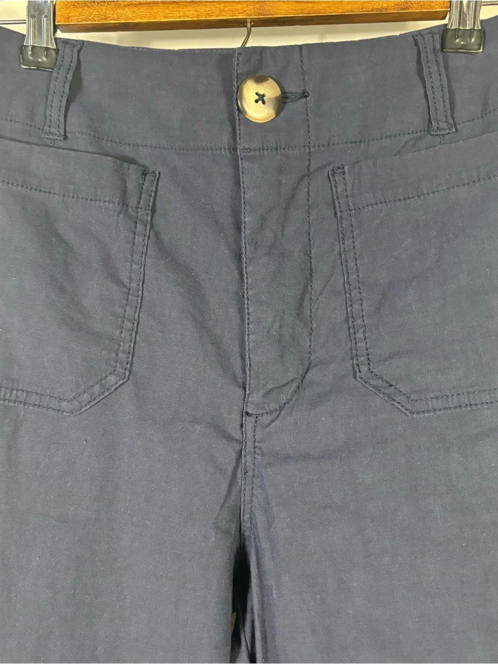 Anthropologie Navy Blue Wide Leg High Rise Pockets Crop Ankle Pants Trousers 26